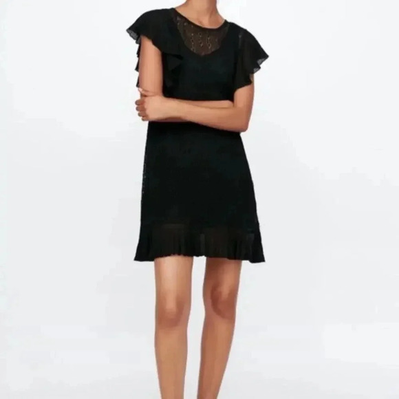 ZARA Black Crochet Knit Textured Dress Small - Picture 1 of 11